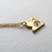 Gold arrow pendant necklace, geometric triangle, 14k gold plate chain, window and rhinestone