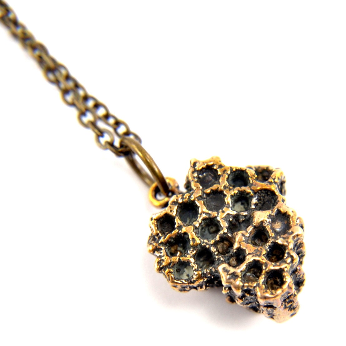 Honey Bee Comb Bronze Necklace - Bee