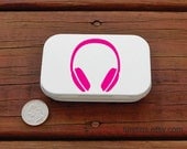 Magenta Pink headphones earbuds tin - large white altoid hinged tin