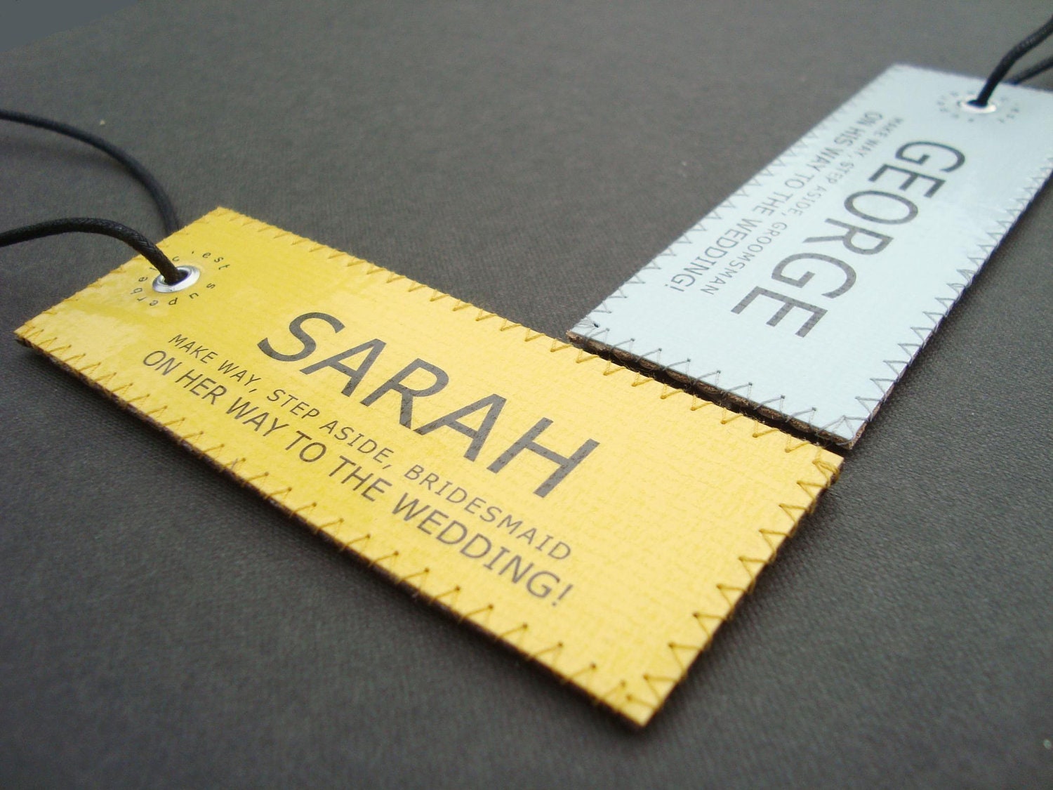 Personalized Handmade Leather Luggage tags accompanying your Groomsmen and Bridesmaids to YOUR Destination Wedding. Set of 6.