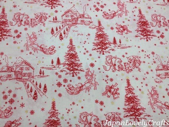 Japanese Cotton Print Fabric - Daiwabo, Half Yard - Christmas Red - NT401