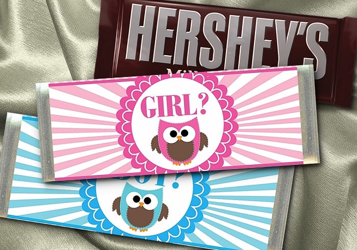 12 Hershey Candy Bar Wrappers, Baby Gender Reveal Party, Pink, Blue, Owls Il_570xn