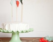 Coral & MInt - Fabric Flower Cake Toppers - 6