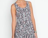 Hand Printed 'Stalactite' Twirling Dress in Black, Mint and Rust on Grey