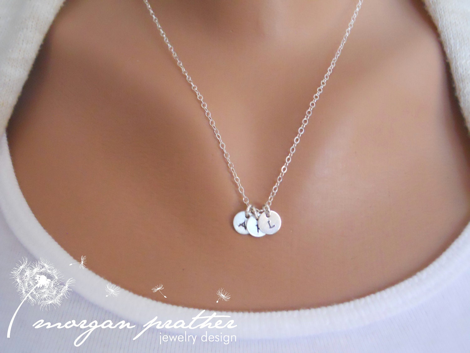 Customized Sterling Silver 1/4" Disc Necklace - Hand Stamped Initial - Personalized Charm - Sterling Silver Fine Cable Chain - morganprather