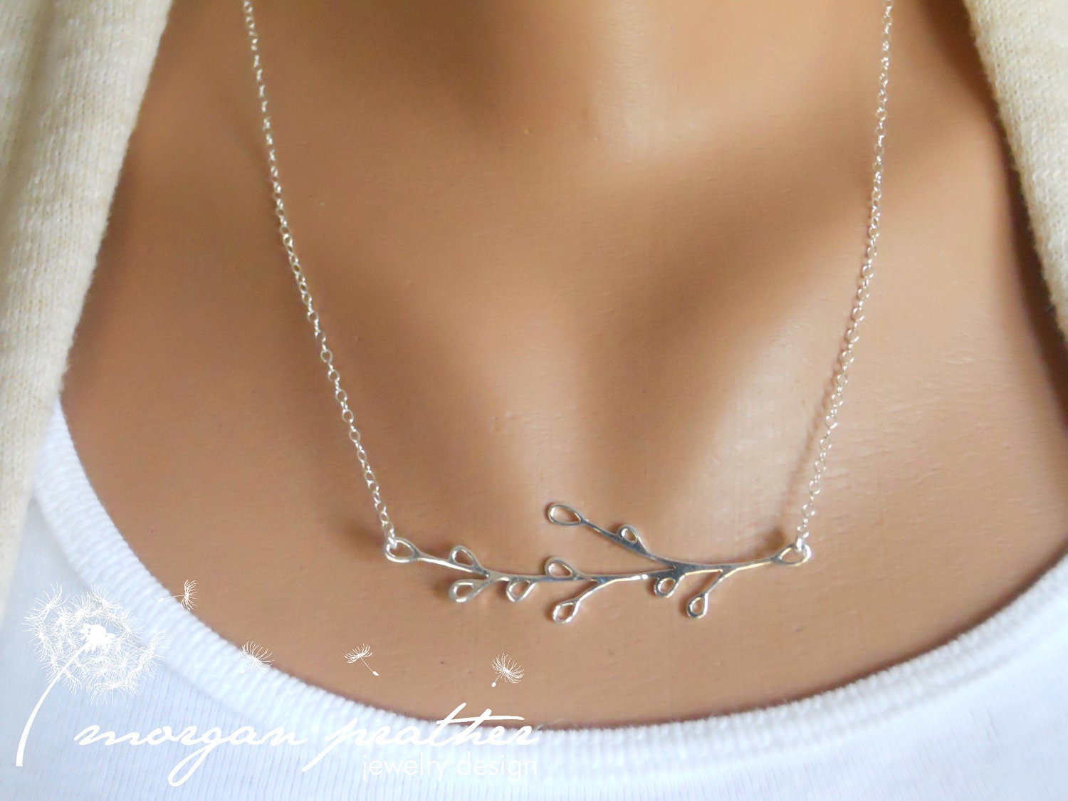 Sterling Silver Simplistic Branch - Cute Simple Dainty Sterling Silver Pendant - Perfect Gift - morganprather