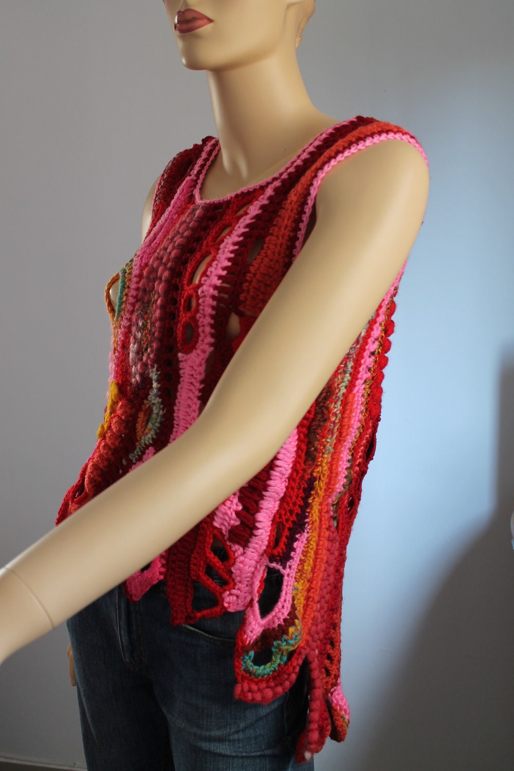 Sunset in Malibu - Freeform Crochet Vest - Top - Tunic -Wearable Art - OOAK