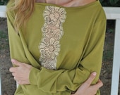 Olive green cotton shirt with vintage lace insert/ Olive and beige/ Bohemian style/ Modern boho/ rusteam ccteam tt team - marinaasta