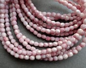4mm Fire Polished Beads - Opaque White Pink Luster - Faceted Rounds - Czech Glass Beads