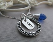 Personalized Bridesmaids Gift Sapphire Blue Necklaces, Initial Charm, Birthstone, Sterling Silver, Bridal Jewelry