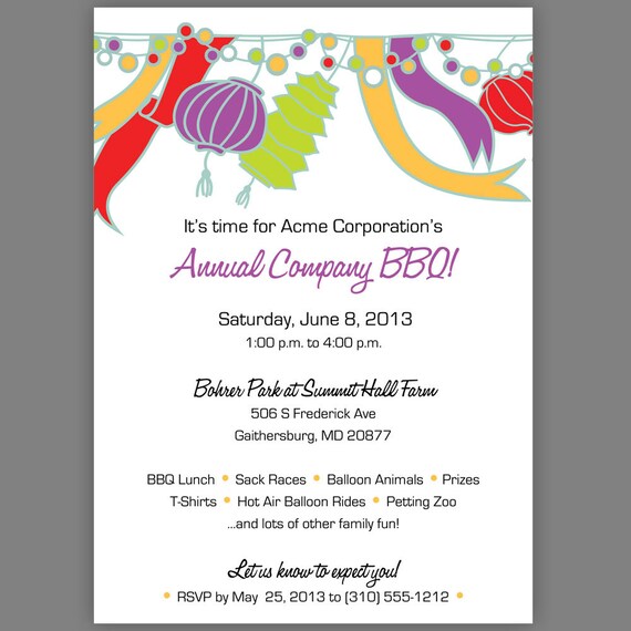 Items Similar To Company Party Invitation Company Picnic Invitation 