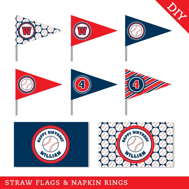 Baseball party - Personalized DIY printable straw flags and napkin rings Il_570xn