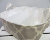 SALE Diaper Caddy, Fabric Basket bin with adjustable dividers 12 x 10 x 7 neutral tarika print