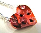 Red Hue Chrome Brick Heart Necklace