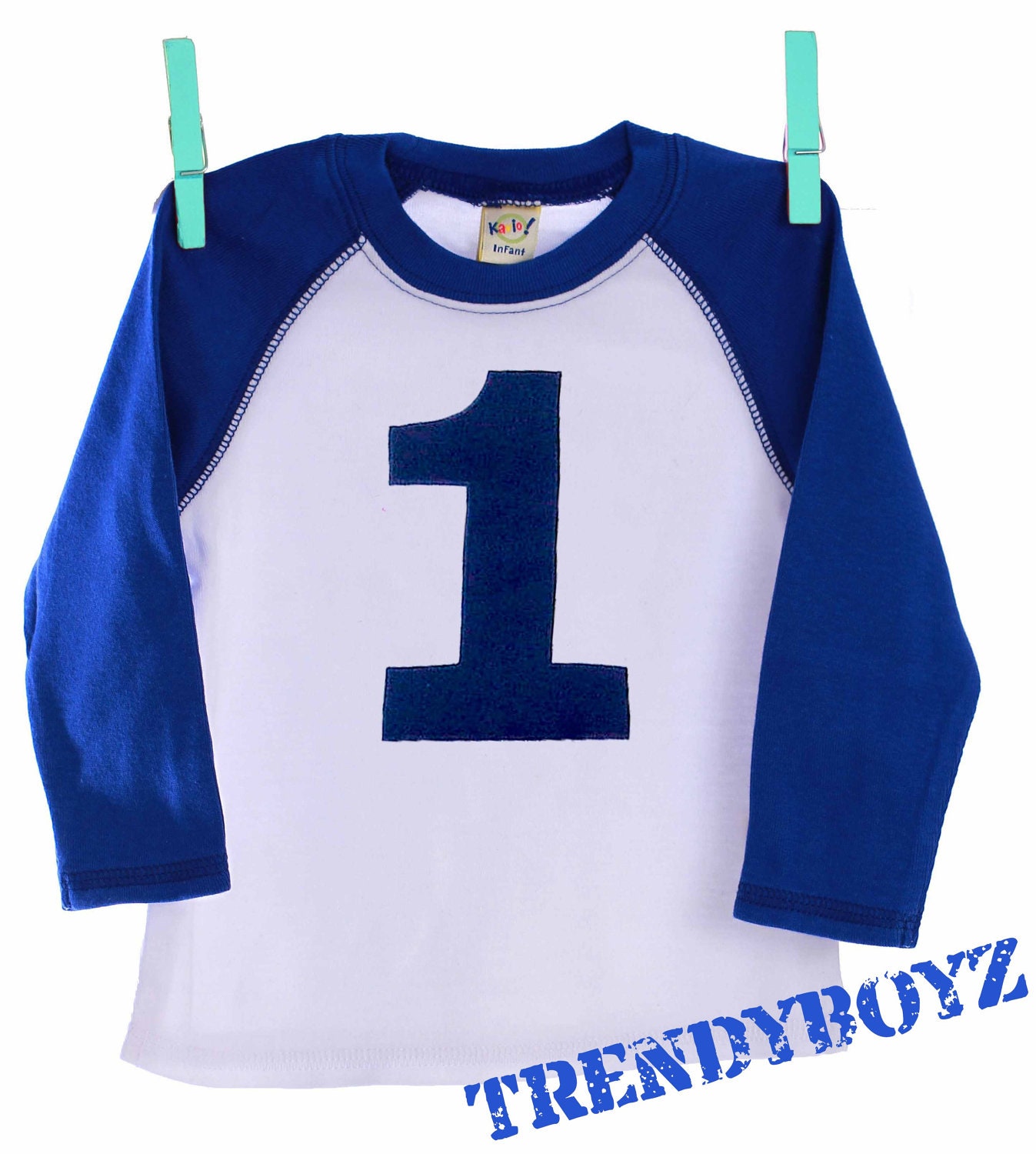 1st Birthday 2nd Birthday Boy Number Blue Raglan Sports Baseball Tee Shirt
