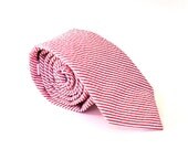Men's Tie - Red Seersucker - Red and White Stripe Necktie