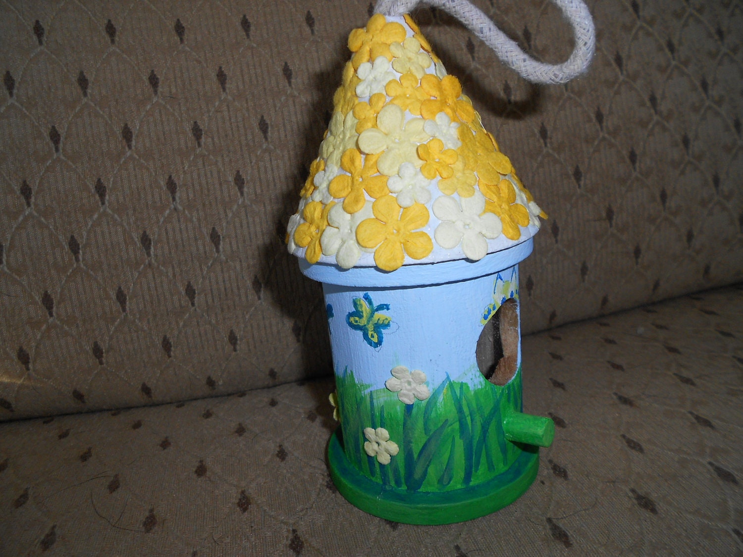 Colorful wooden bird feeder/house, handpainted and designed
