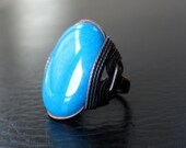 Aqua Statement Ring, Bermuda Water, Oxidized Copper, Summer Blues, Ocean Blue, Bright Vivid Ring, Cool Blue, Tropics, Summer Fashion