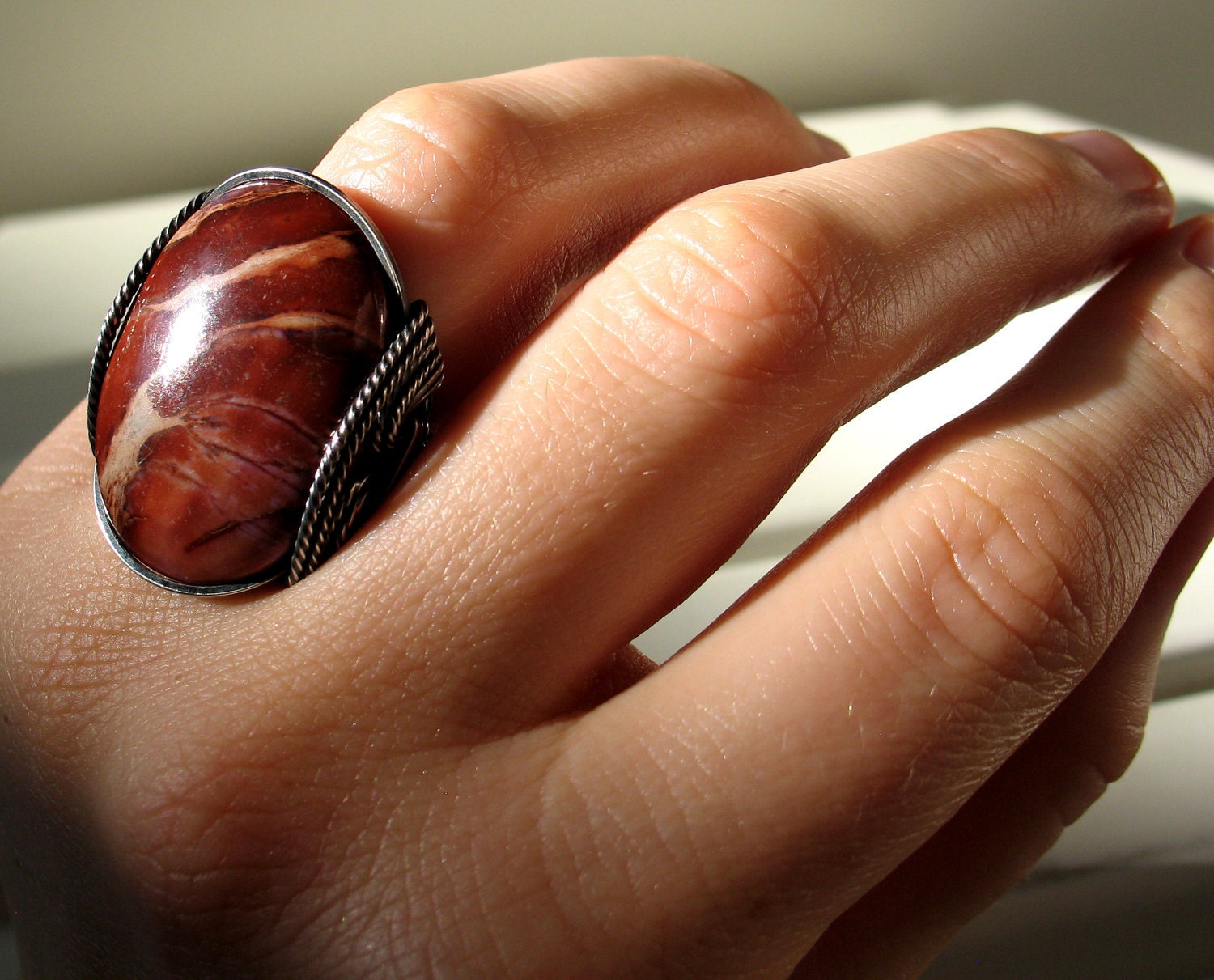 Red Stone Ring, Red Jasper Ring, Oxidized Sterling Silver, Bold Handmade Jewelry, Customized Size, Gift For Her, Silver Stone Ring