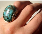25% OFF Genuine Turquoise Ring, Recycled Gold, Aquamarine, Gold Fill, Chunky Turquoise Ring, Wire Wrapped Jewelry