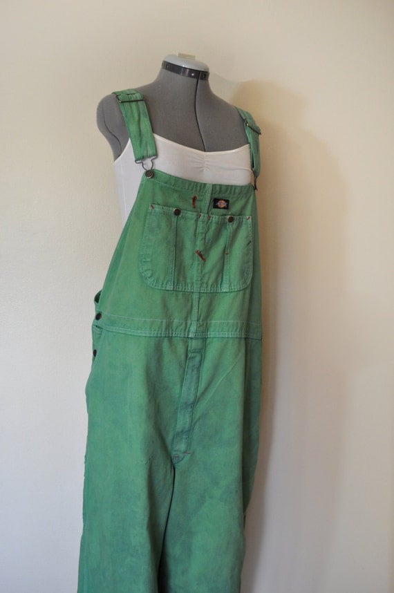 Green Bib OVERALLS Hand Dyed Kelly Green Dickies Cotton Denim Overall