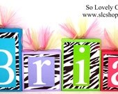 Bria Collection -Zebra Print with Turquoise, lavender, lime green and hot pink Personalized Blocks -