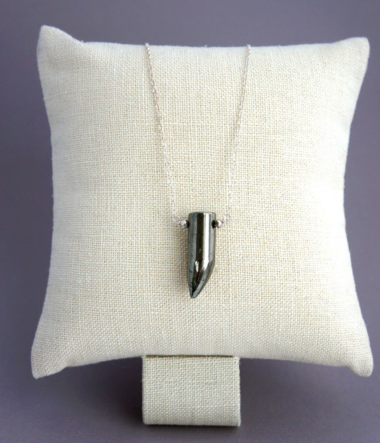 carved pyrite horn and sterling silver necklace