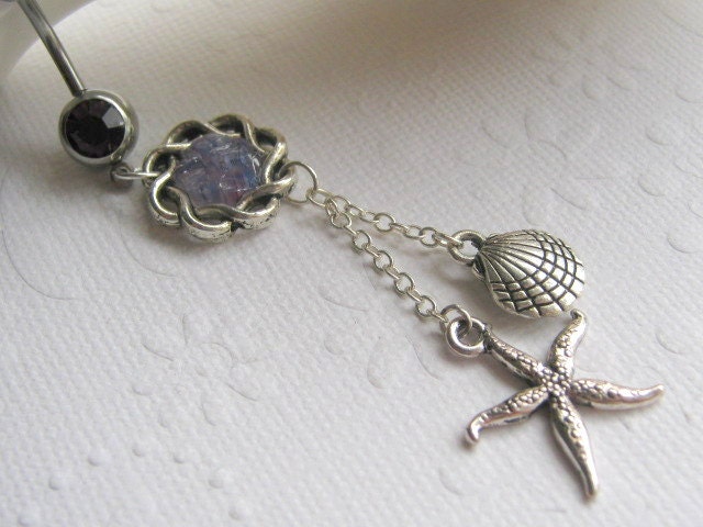 Starfish Belly Button Ring, Belly Button Jewelry, Navel Ring, Dangle Belly Ring