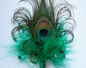 Peacock Feather Bouttoniere Buttonhole Corsage with Feathers Crystals Pearls Many Colours - Custom Made to Order