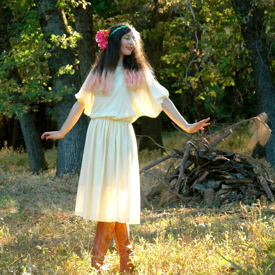 Vintage Plus Size Dress... 1980s Lemon Yellow Day Dress... Dolman Sleeves... SUNNY SIDE of the STREET (large/plus size)