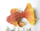 Felted fish purse cosmetic Golden  Fish  Yellow Red octopurse