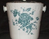RARE Antique 1890 to 1920 Teal Transferware Dual Handled 3 piece Slop Pail  Winkle Chrysanthemum
