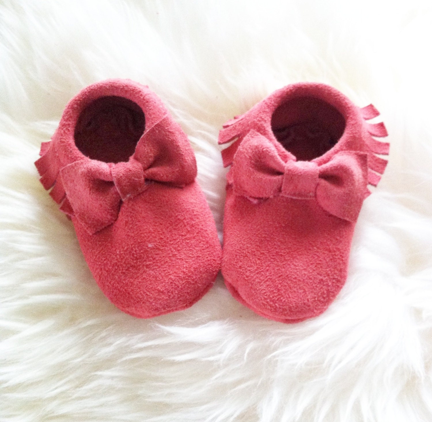 Watermelon Suede Leather Moccasins for babies and toddlers