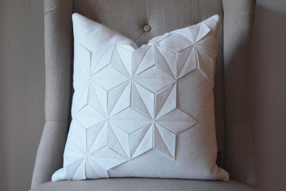 Geometric Winter White Wool Felt 18"x18" Pillow