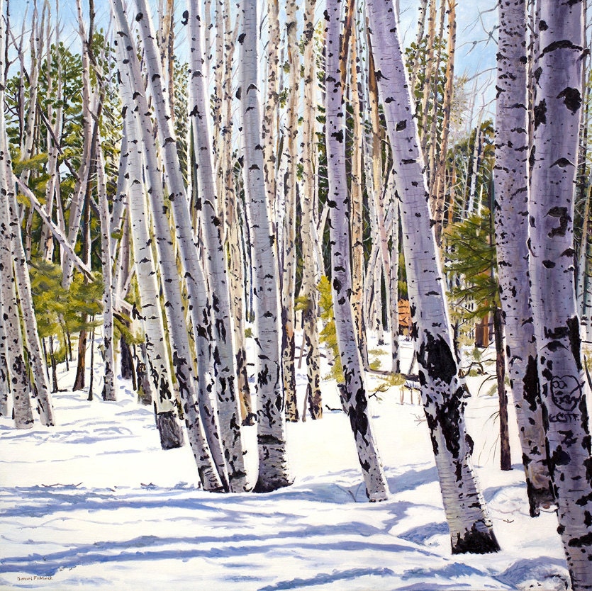 Landscape Painting Print - Winter Aspens - 11" X 14" Giclée
