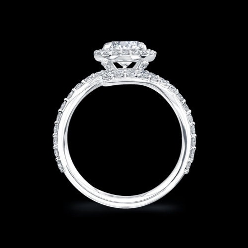 14k White gold - Diamond Engagement Ring - Halo - UNIQUE -  Thin Swirl - Pave - Weddings- Luxury- Brides - Bp0013