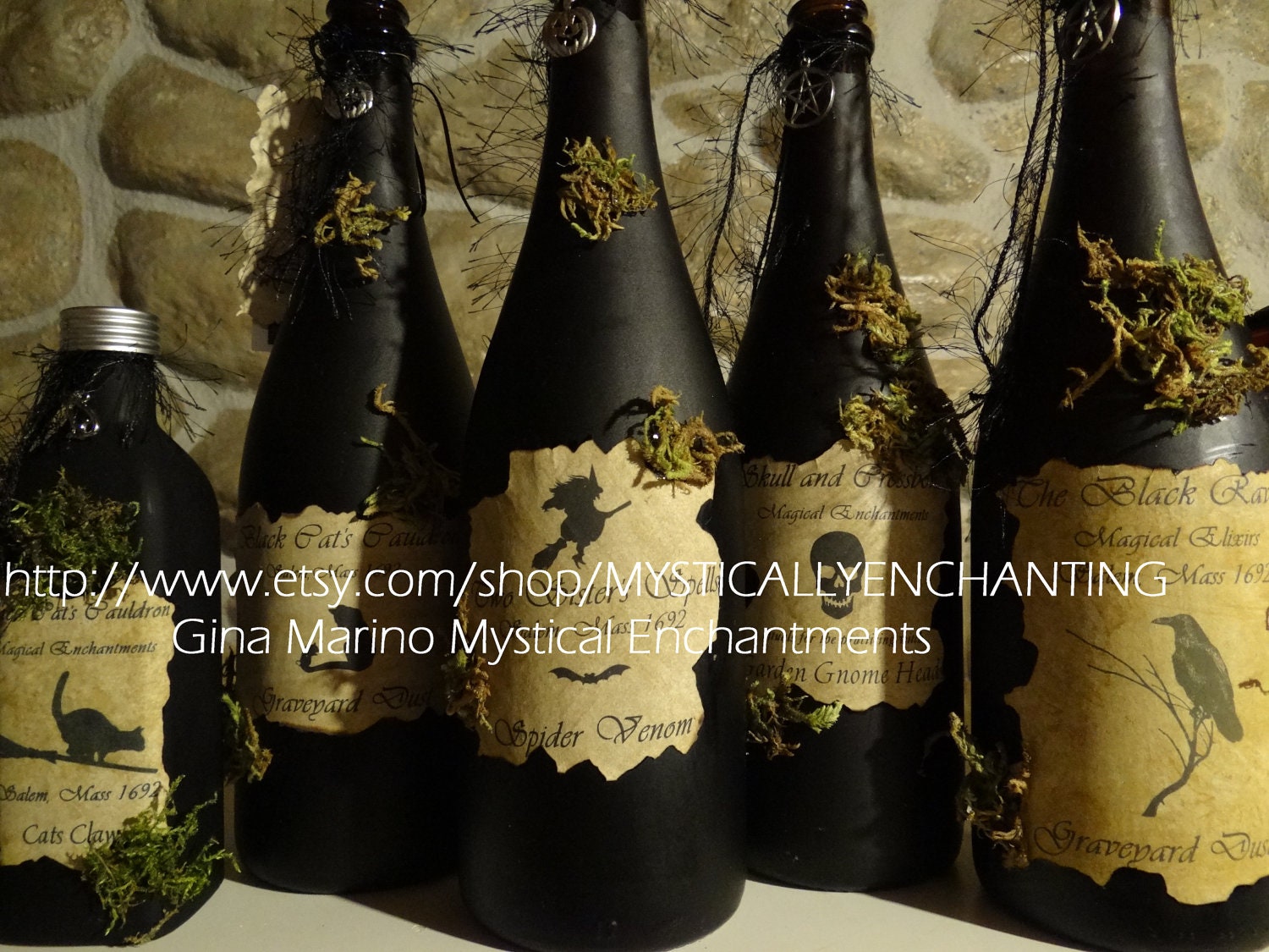 Primitive Style Halloween Witch SPELL Potion Bottle LABELS. Set of 3 small