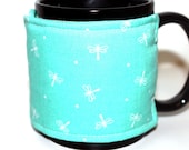 Microwavable Fabric Coffee Mug Cozy Teal Dragonflies