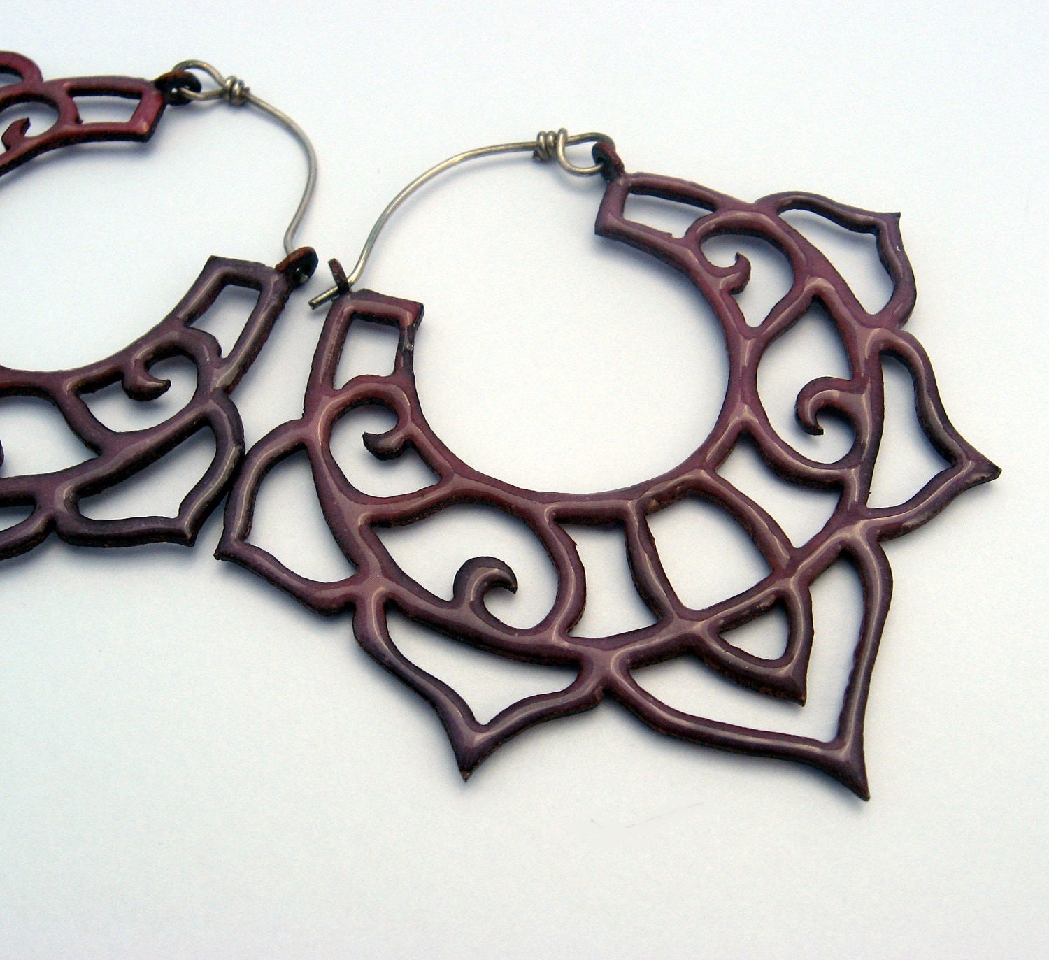 Enamel Lotus Earrings in copper and sterling choose your colour