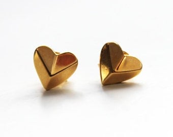 Heart Shaped Pyramid Stud Earrings 14K yellow gold dipped