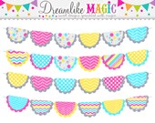 Grey Pink Blue and Yellow Confetti Buntings- Clipart for Personal or Commercial Use Il_170x135