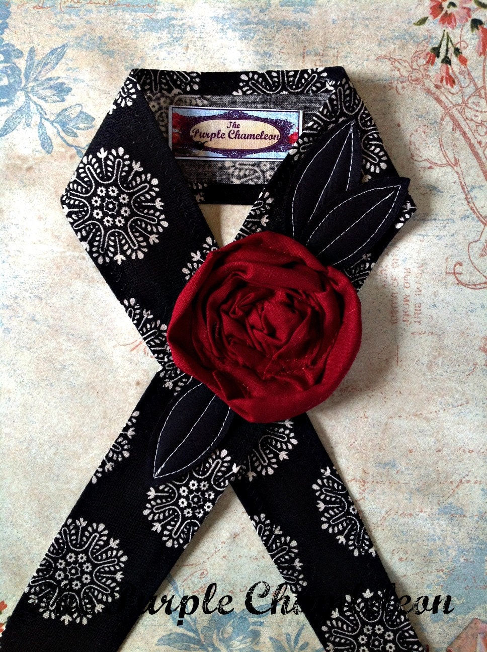 Black Lace Headwrap in Wine Headband Tie on Headband Shabby Chic