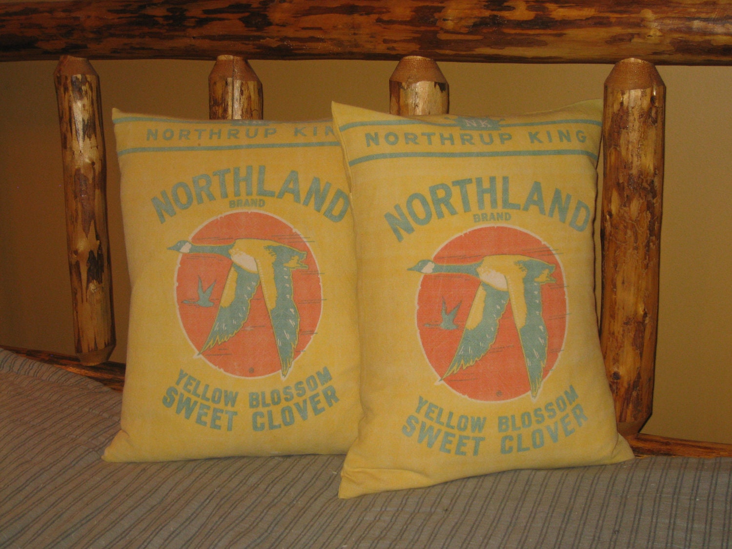 Grain Sack Pillow Canadian Geese Feed Sack Northrup King Clover Seed Gift For Him Valentines Day