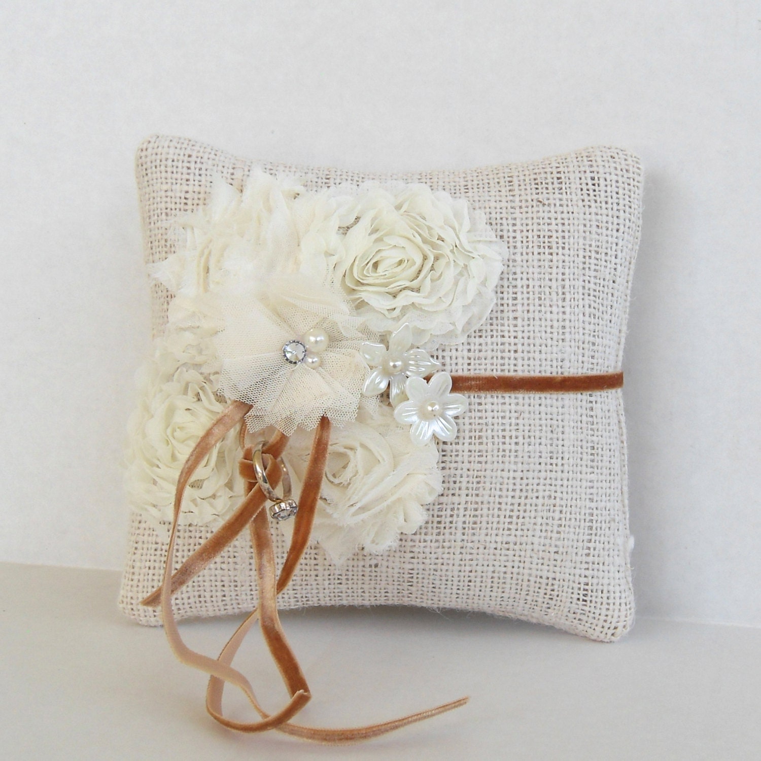 Burlap and Lace wedding ring pillow, Country Chic wedding ring pillow, unique ring bearer pillow