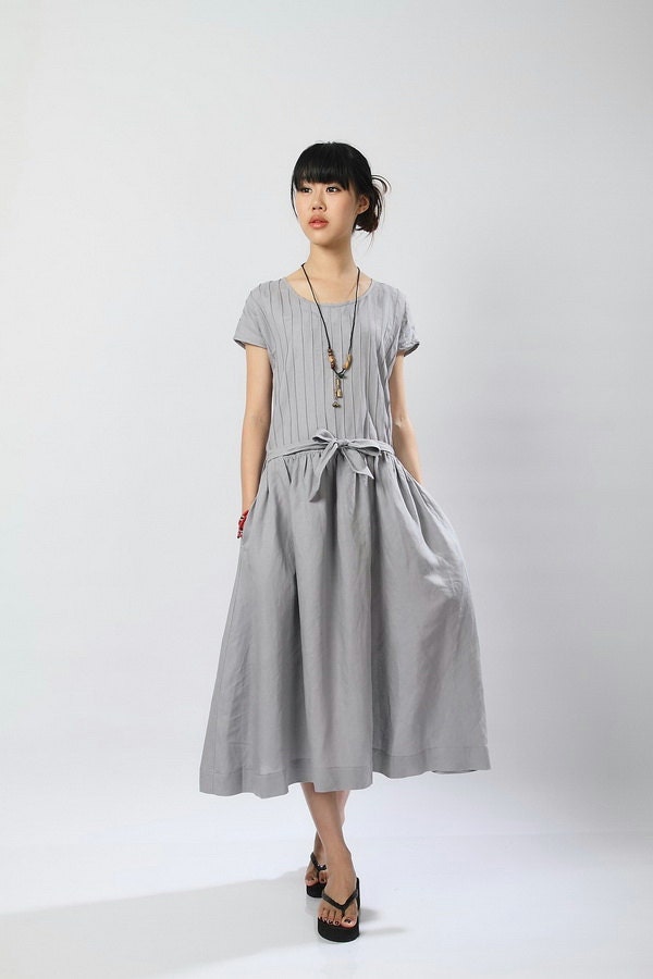 The Show Goes On-Grey linen long sundress(more colour and size choice)