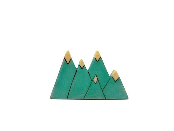 teal green triangle mountain wooden brooch - outsideeverywhere