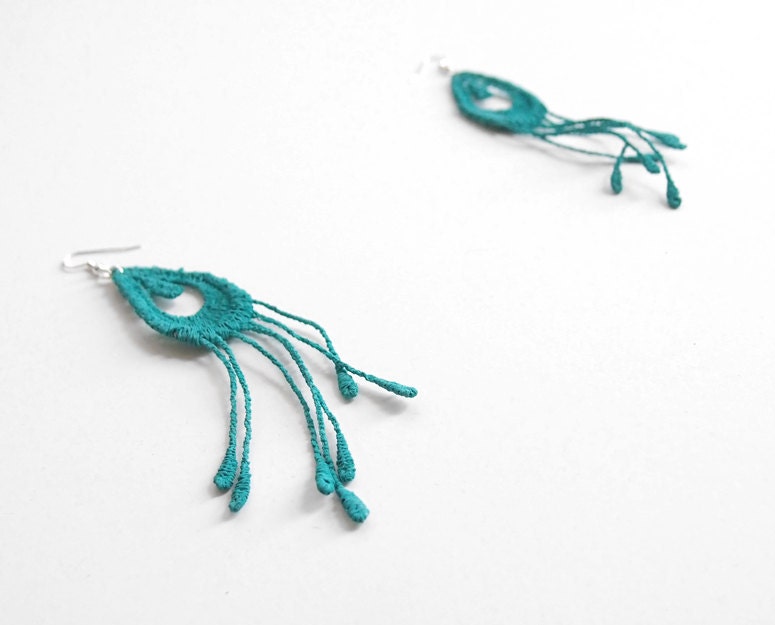 Aqua Feather Earrings - Miu