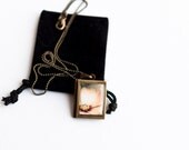 Book locket, square locket for women, brass metal locket, floral jewelry, pink, feminine, nature, librarian gift