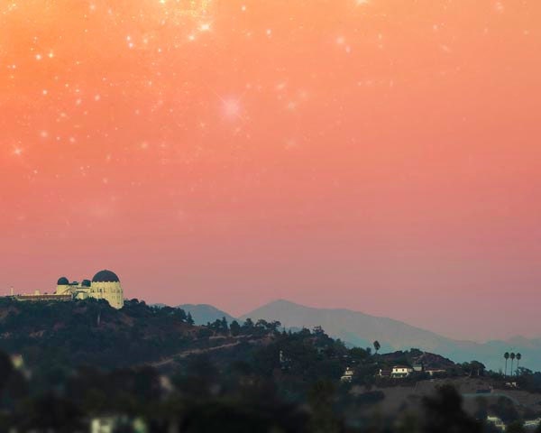Griffith Observatory, Summer photography, orange, wall decor, peach, ombre, Stars, Dusk, adventure, west coast 8x10 men, dad, for him