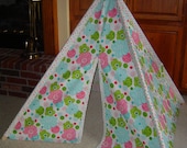Child's Play Teepee - Wooden poles - Turquoise, Green and Pink Flowers (Free Shipping)